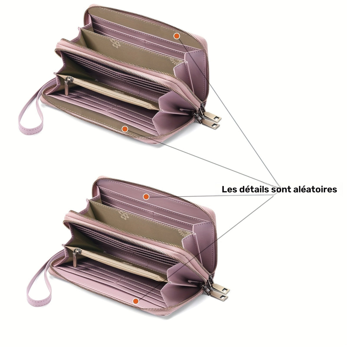 Women's Long Wallet with Double Zipper and Wrist Strap