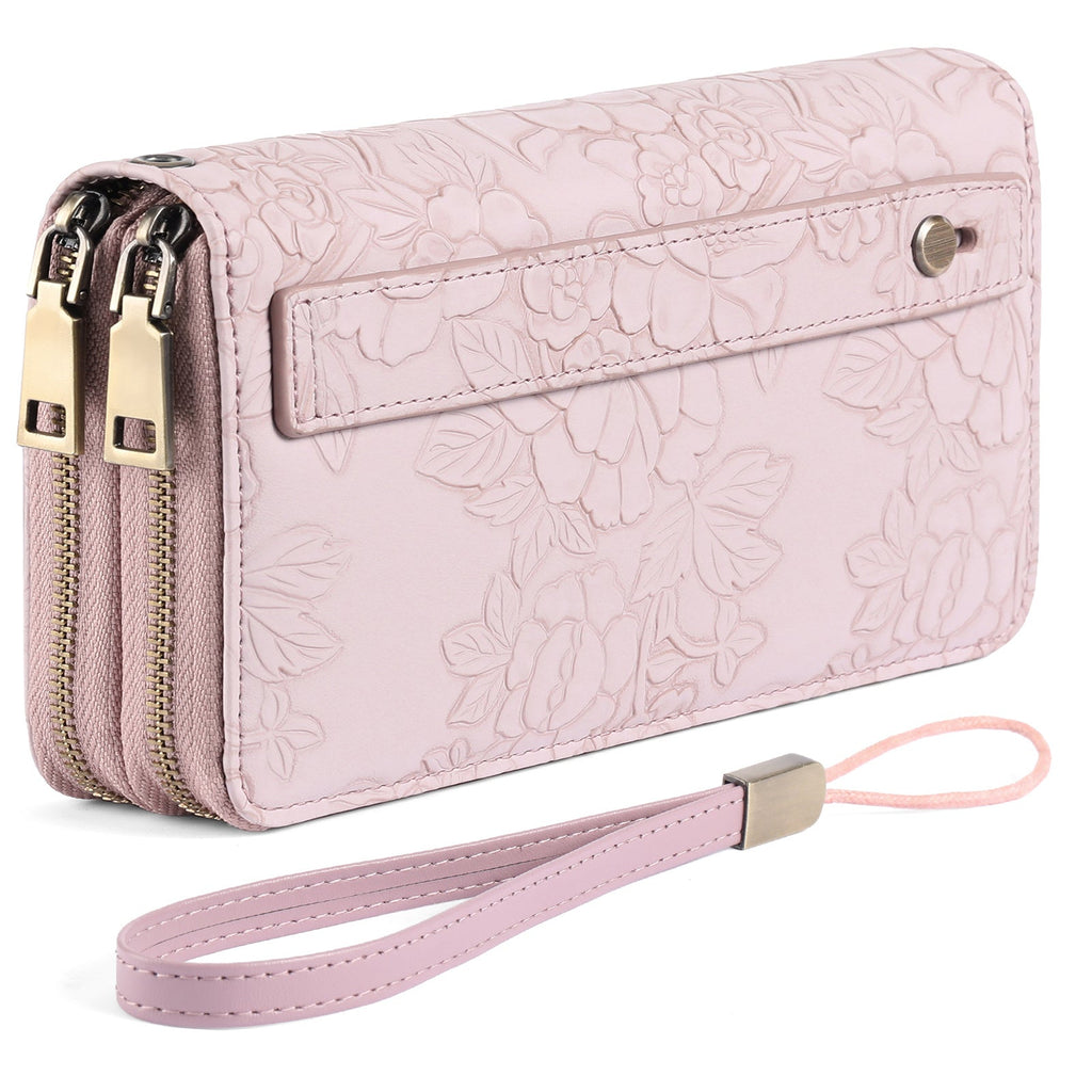Women's Long Wallet with Double Zipper and Wrist Strap