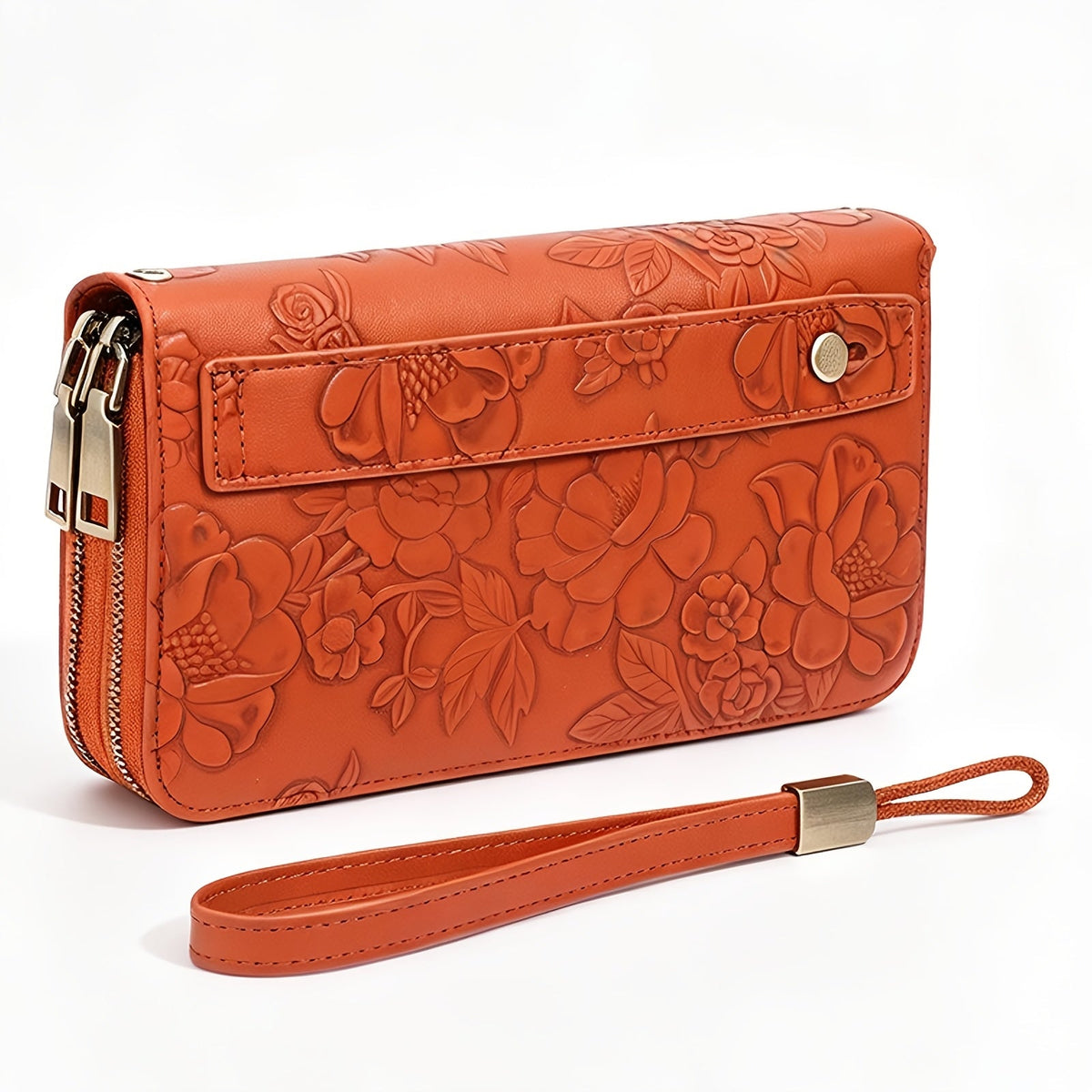 Women's Long Wallet with Double Zipper and Wrist Strap