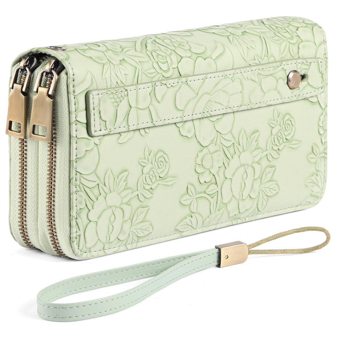 Women's Long Wallet with Double Zipper and Wrist Strap