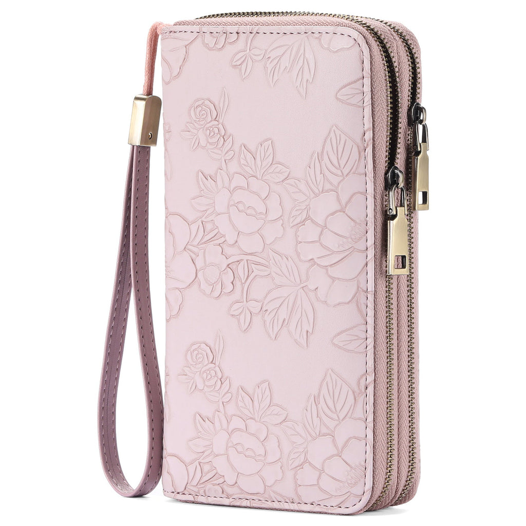 Women's Long Wallet with Double Zipper and Wrist Strap