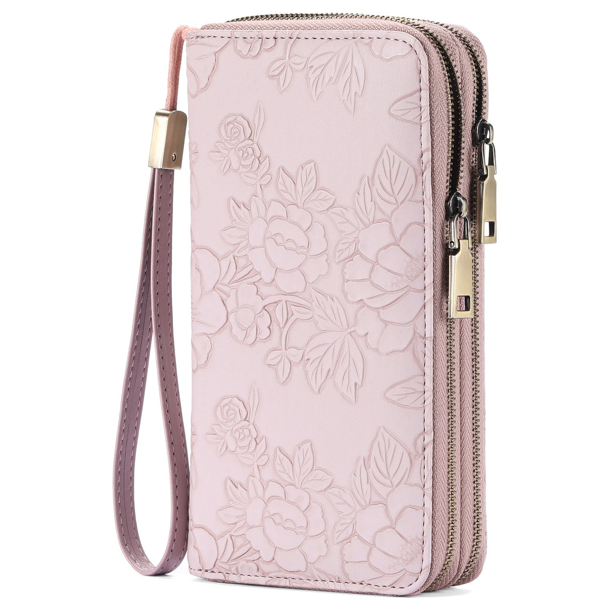 Women's Long Wallet with Double Zipper and Wrist Strap