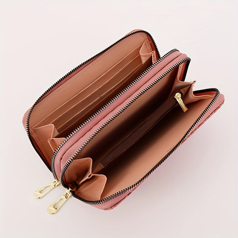Long Women's Wallet with Double Zip and White Bird Print