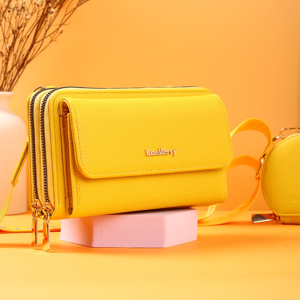 Women's Long Wallet, Double Zip with Removable Round Pouch
