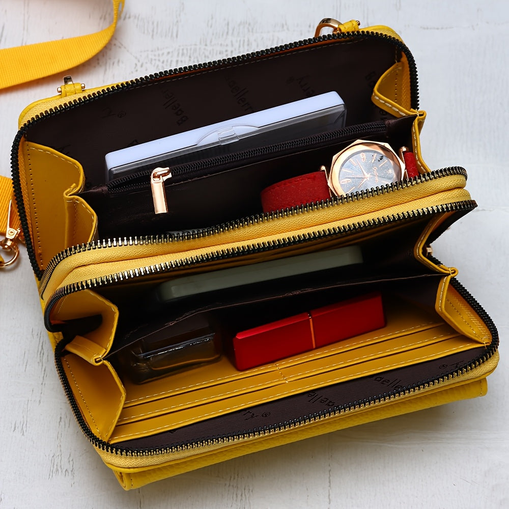 Women's Long Wallet, Double Zip with Removable Round Pouch