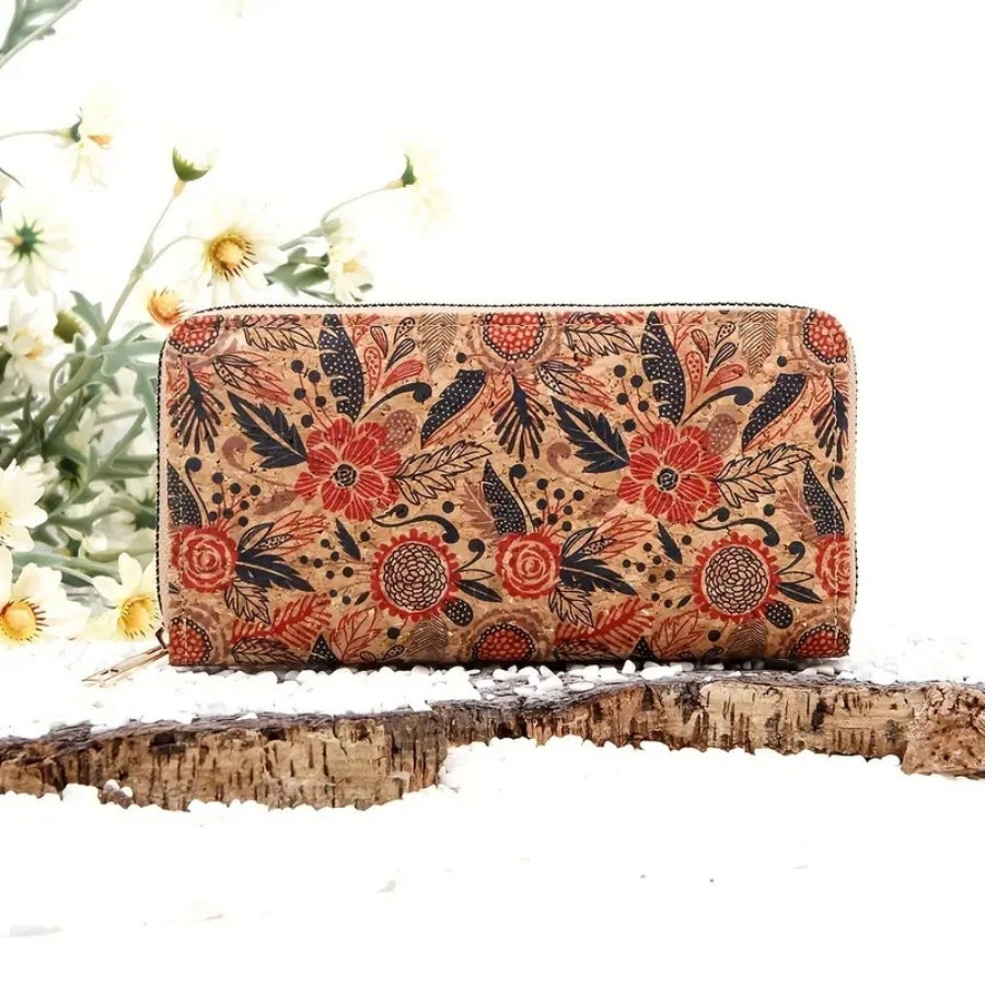Long Women's Wallet in Printed Cork with Phone Pocket Image