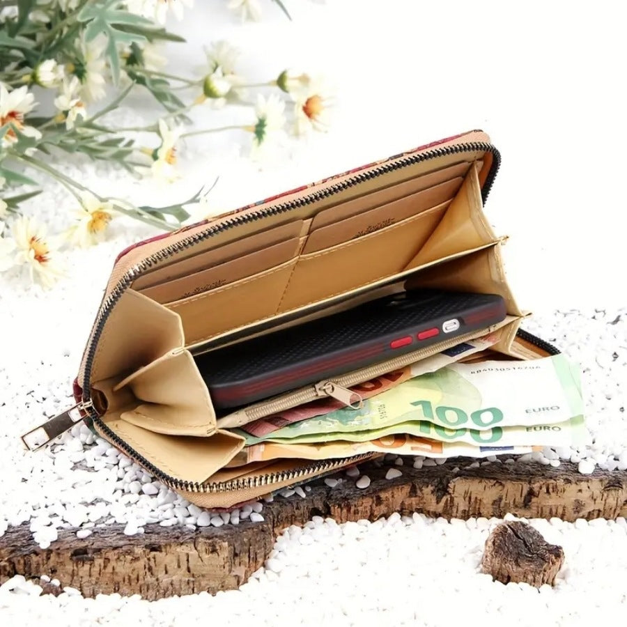 Long Women's Wallet in Printed Cork with Phone Pocket Image