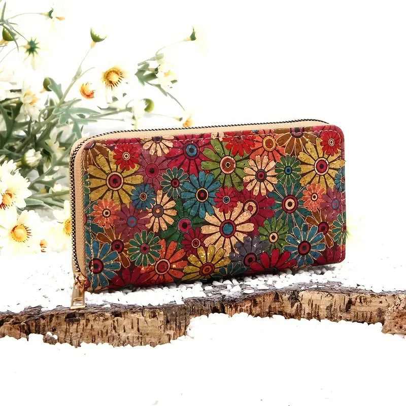 Long Women's Wallet in Printed Cork with Phone Pocket