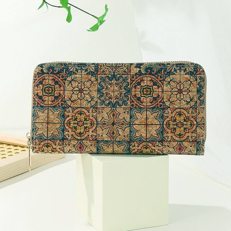 Long Women's Wallet in Printed Cork, Flat Bills