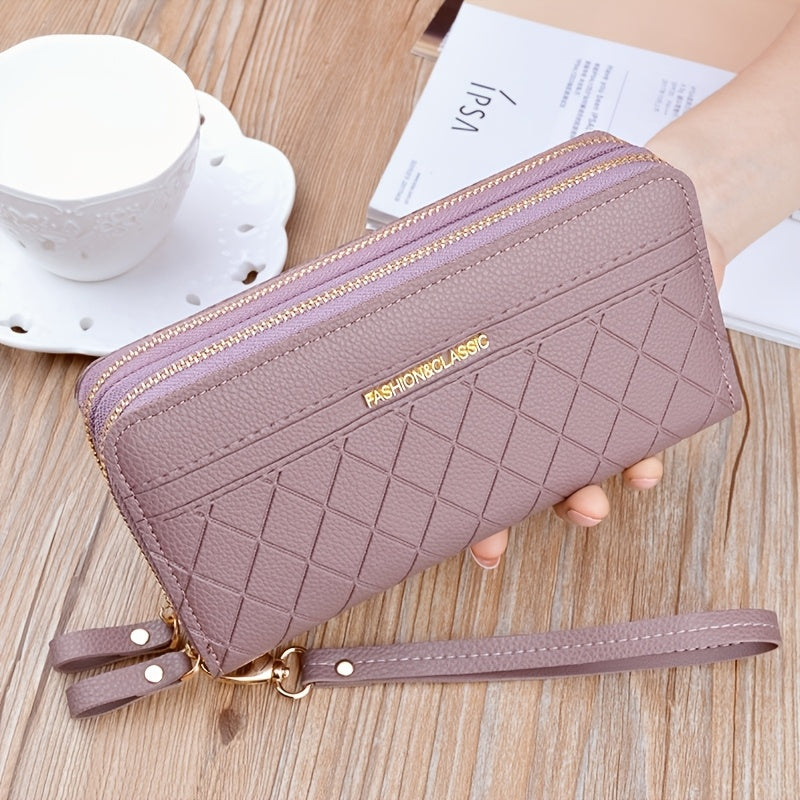 Women's Long Quilted Black Wallet with Phone Pocket