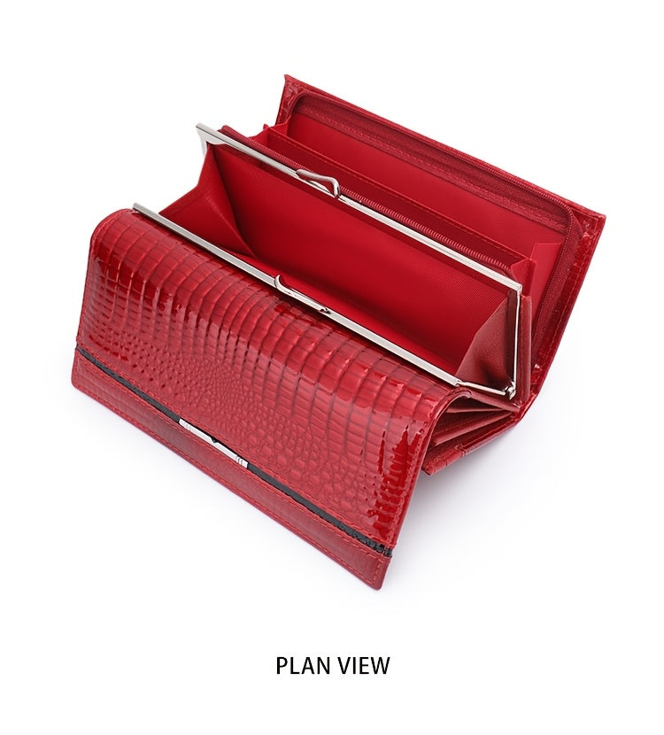 Long Women's Wallet in Croc-Embossed Patent Leather with Snap Closure