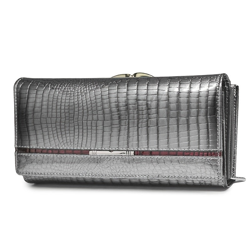 Long Women's Wallet in Croc-Embossed Patent Leather with Snap Closure Image