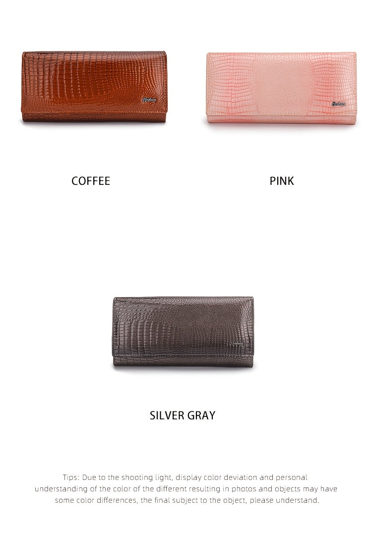Long women's wallet in patent croc, available in 7 colors