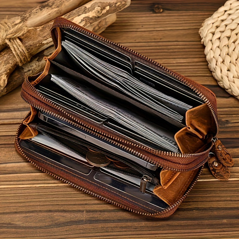 Long Women's Wallet in Floral Embossed Leather, Double Zip