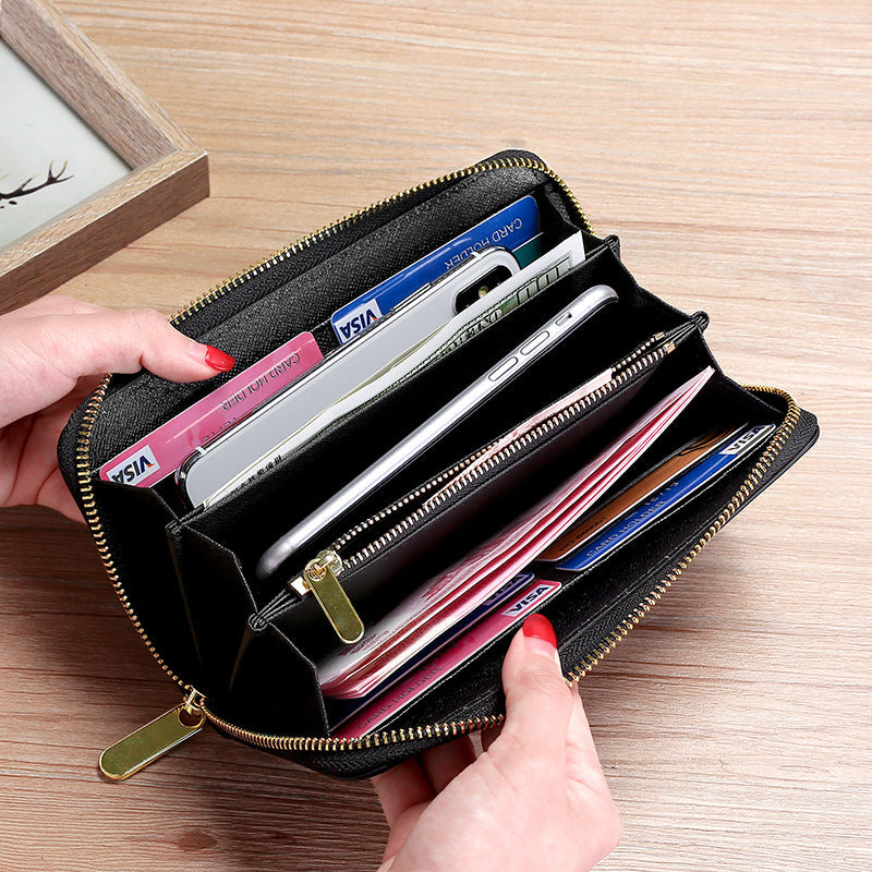 Women's Long Zippered Wallet in Soft Textured Leather