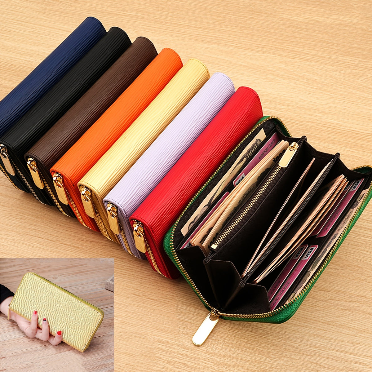 Women's Long Zippered Wallet in Soft Textured Leather