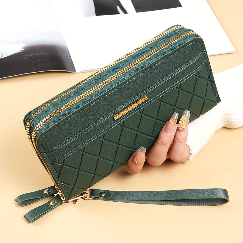 Quilted Pink Women's Wallet, Double Zip with Wrist Strap Image