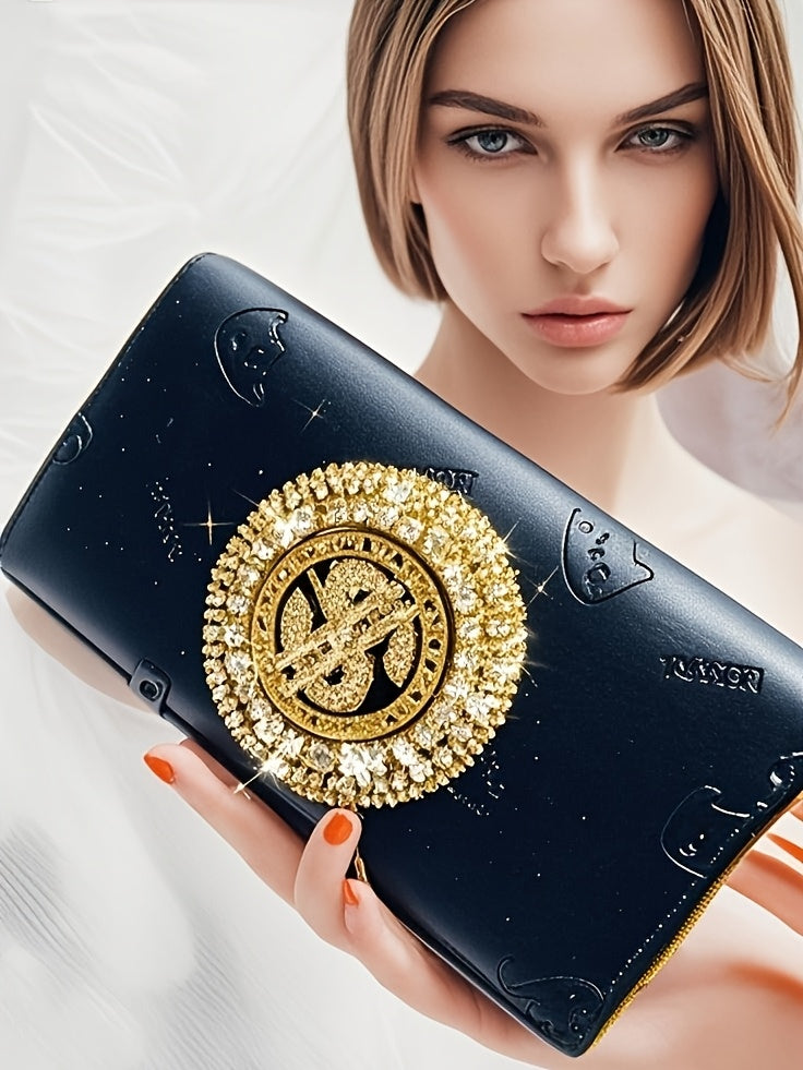 Large Women's Wallet with Dollar Medallion and Rhinestones
