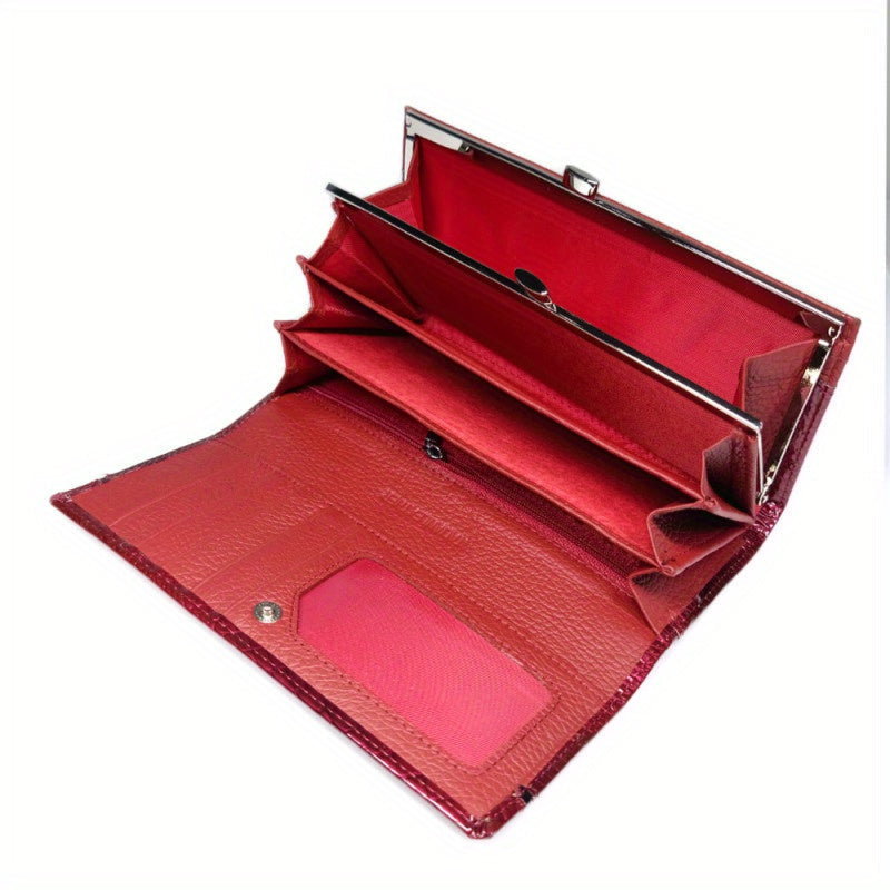 Black Crocodile Grain Women's Wallet with Metal Frame