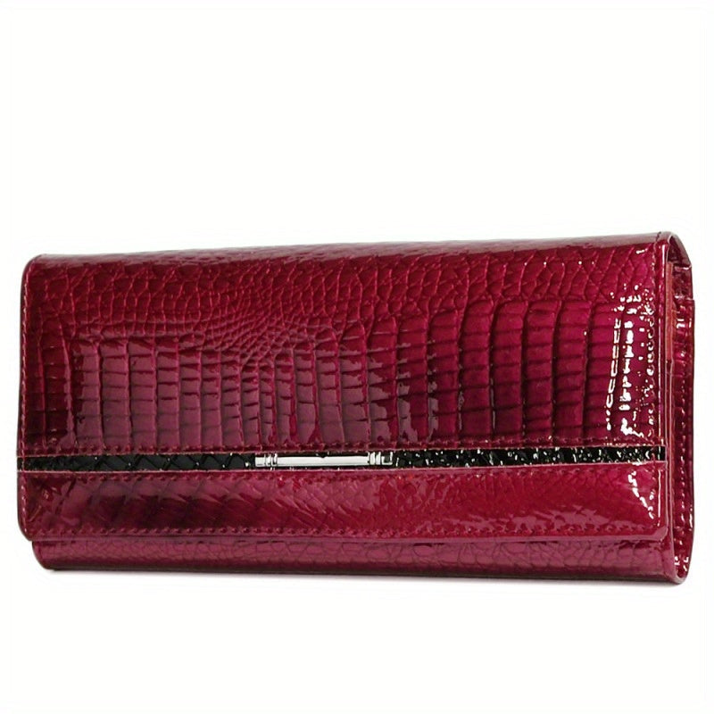Black Crocodile Grain Women's Wallet with Metal Frame Image