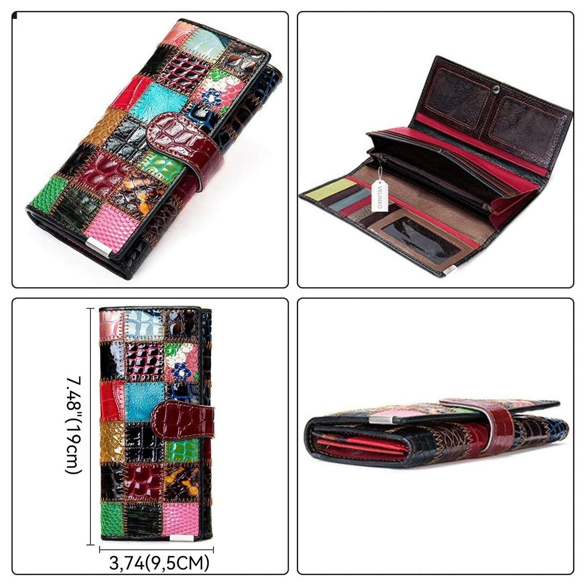 Multicolored Patchwork Women's Wallet with Croc Grain