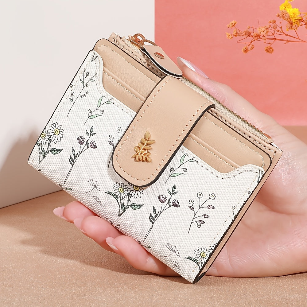 Small Floral Women's Wallet with Zip and Window, 12 cm Image