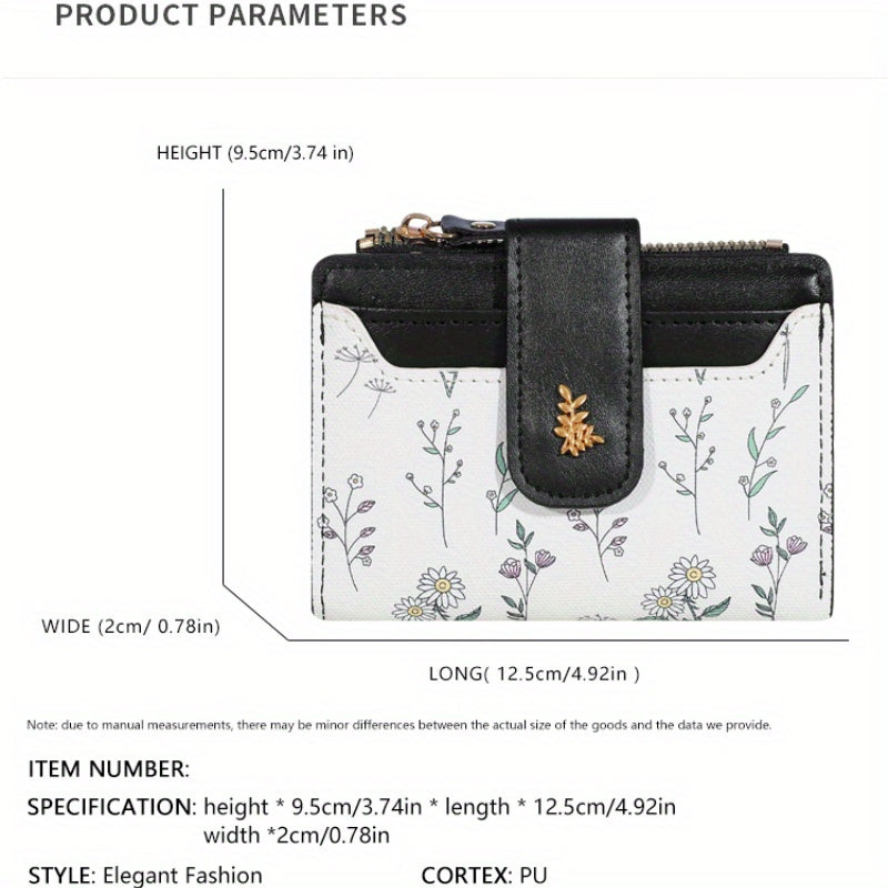 Small Women's Wallet with Snap Closure, Wildflower Pattern