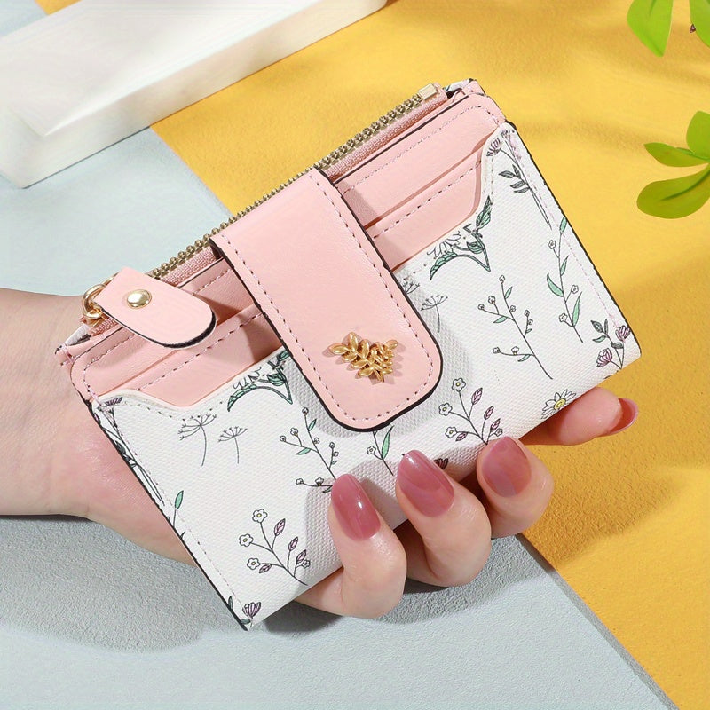 Small Women's Wallet with Snap Closure, Wildflower Pattern