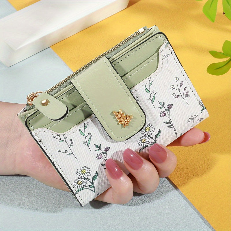 Small Women's Wallet with Snap Closure, Wildflower Pattern