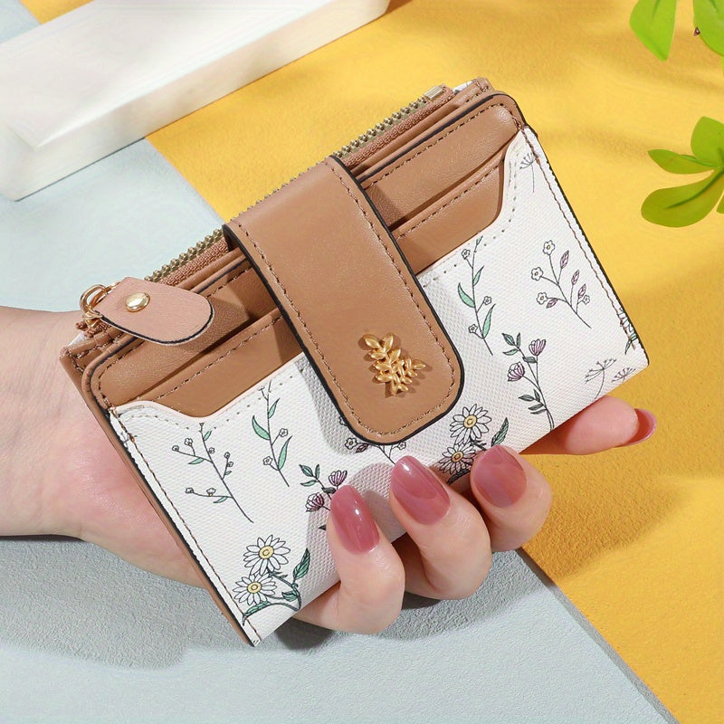 Small Women's Wallet with Snap Closure, Wildflower Pattern