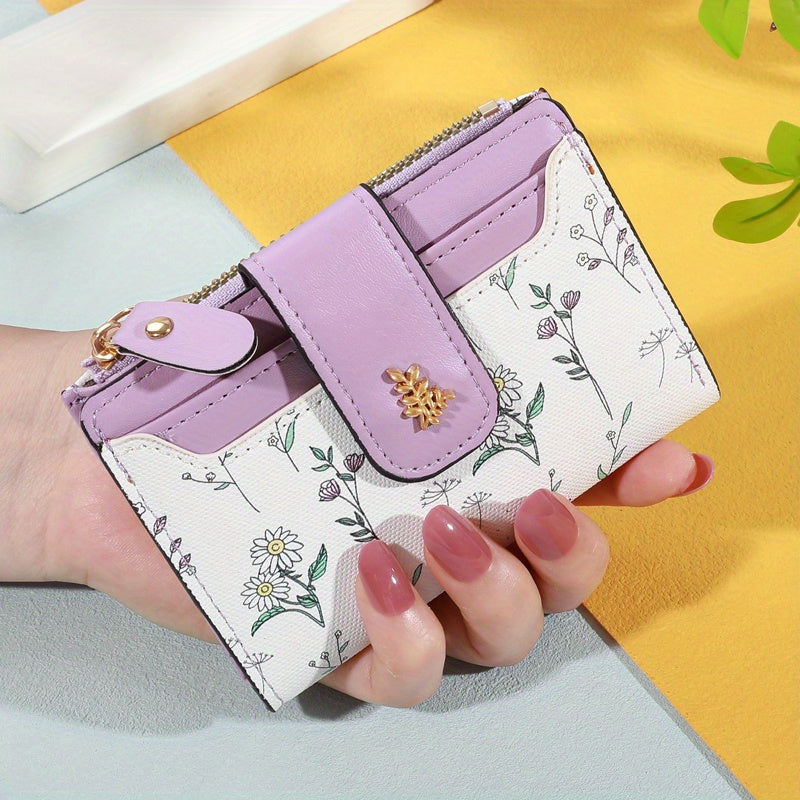 Small Women's Wallet with Snap Closure, Wildflower Pattern