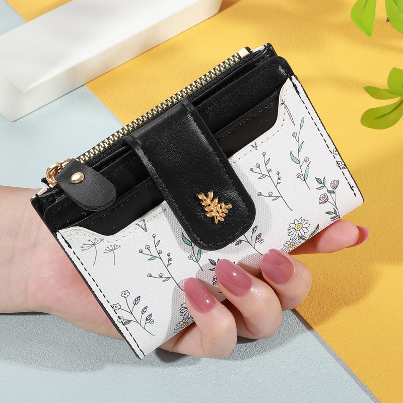 Small Women's Wallet with Snap Closure, Wildflower Pattern