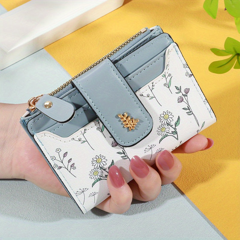 Small Women's Wallet with Snap Closure, Wildflower Pattern