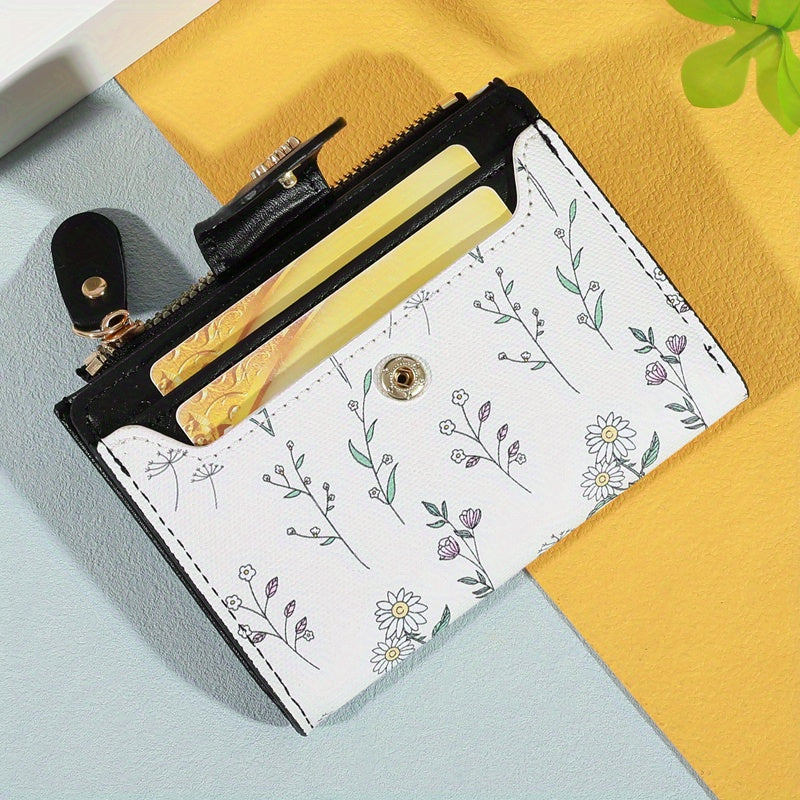Small Women's Wallet with Snap Closure, Wildflower Pattern