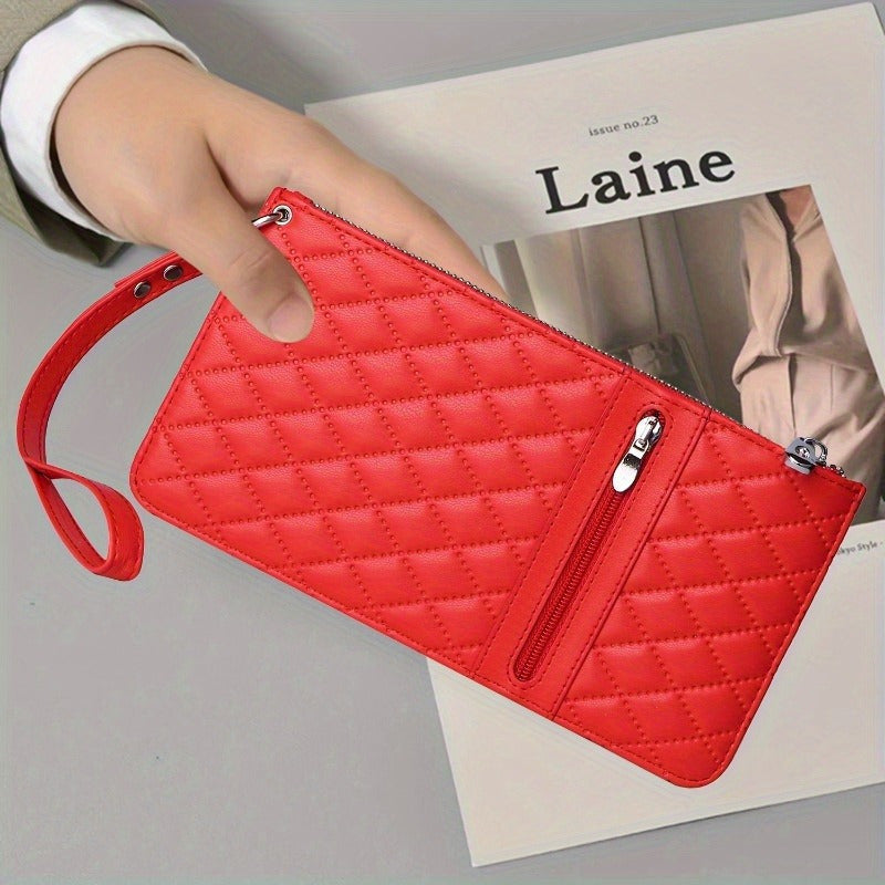 Flat Women's Wallet with Diamond Quilting, Black and Red