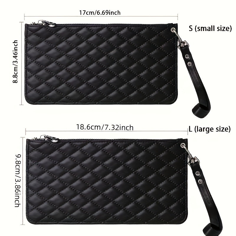 Flat Women's Wallet with Diamond Quilting, Black and Red
