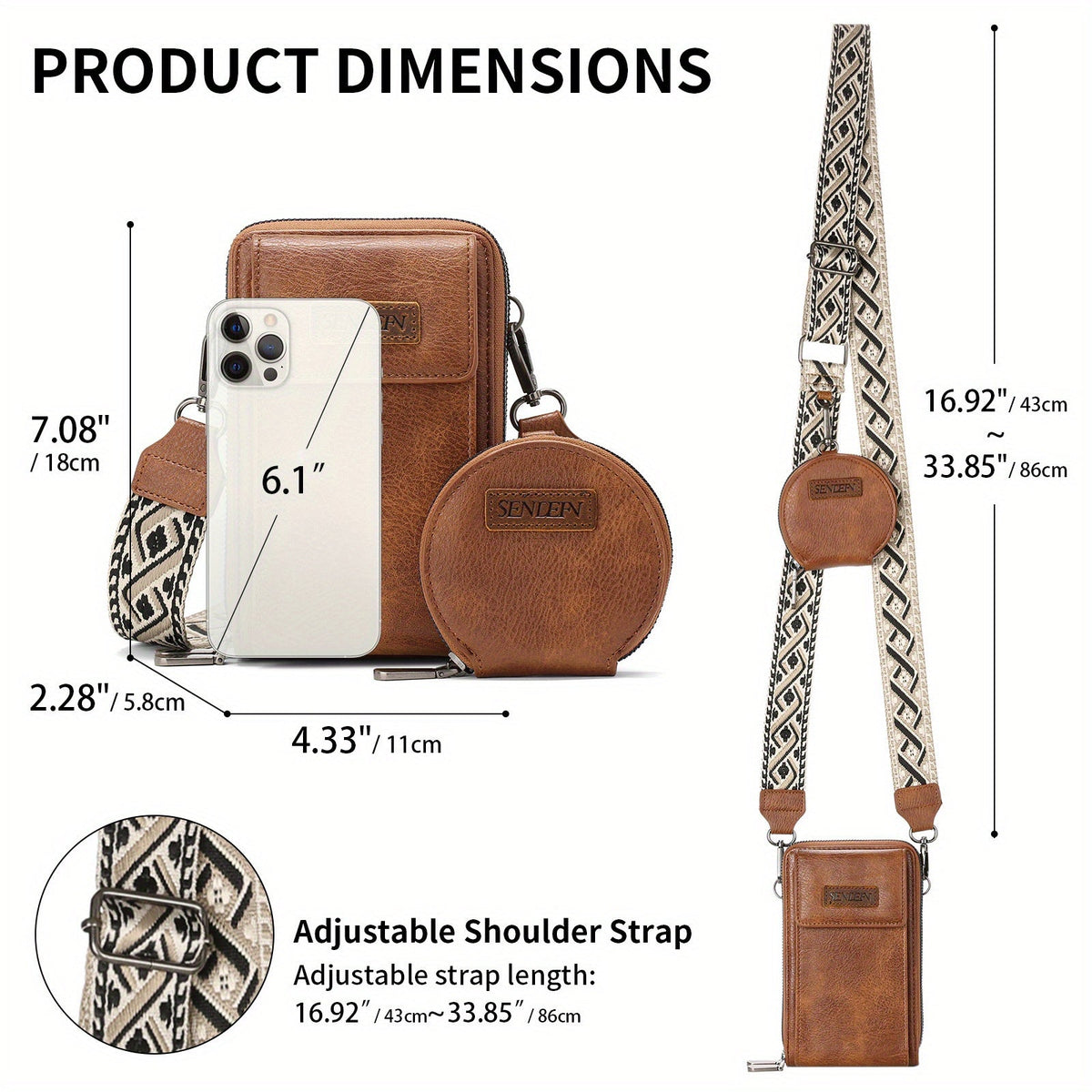 Women's Wallet 11 cm, Phone Pocket and Round Coin Purse