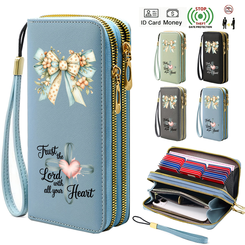 Women's Anti-RFID Wallet Clutch with Floral Bow Print