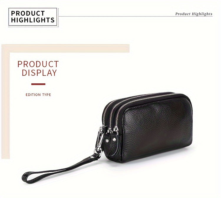 Women's wallet clutch with three zip compartments