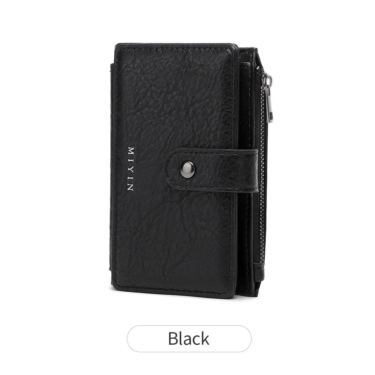 Compact Women's PU Leather RFID Wallet with Zip and Snap Closure