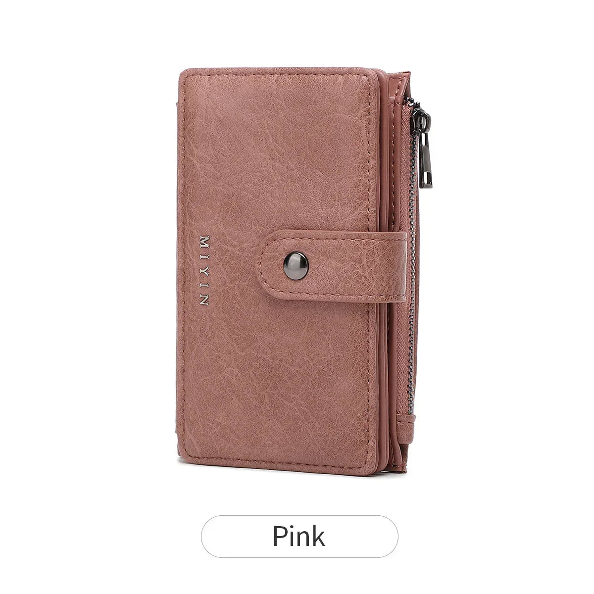 Compact Women's PU Leather RFID Wallet with Zip and Snap Closure