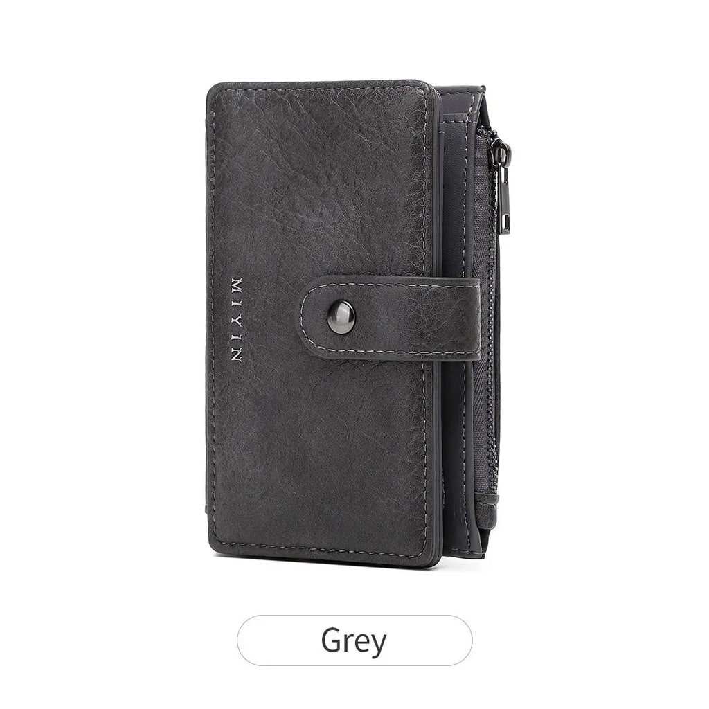 Compact Women's PU Leather RFID Wallet with Zip and Snap Closure