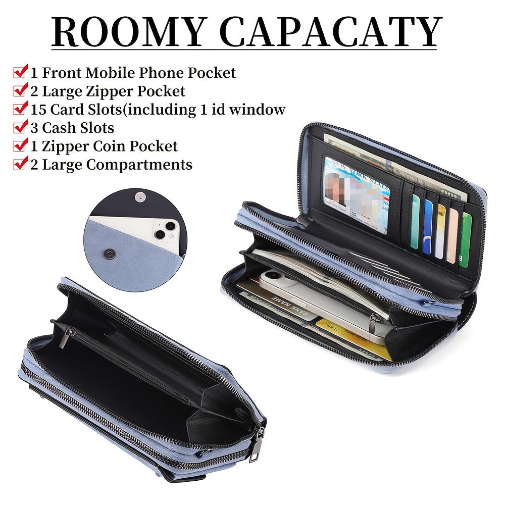 Women's Wallet with Adjustable Strap, 15 Slots and a Window