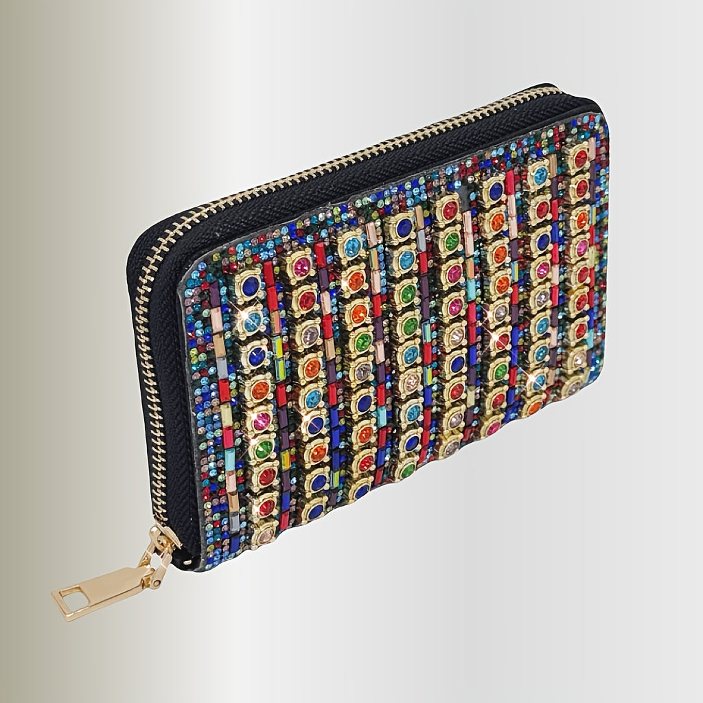 Zippered Women's Wallet with Set Stones, Chain Included