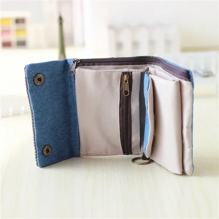 Compact Women's Cotton Fabric Wallet with Flap and Multiple Compartments