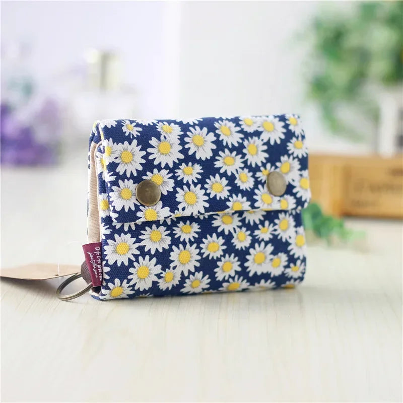 Compact Women's Cotton Fabric Wallet with Flap and Multiple Compartments