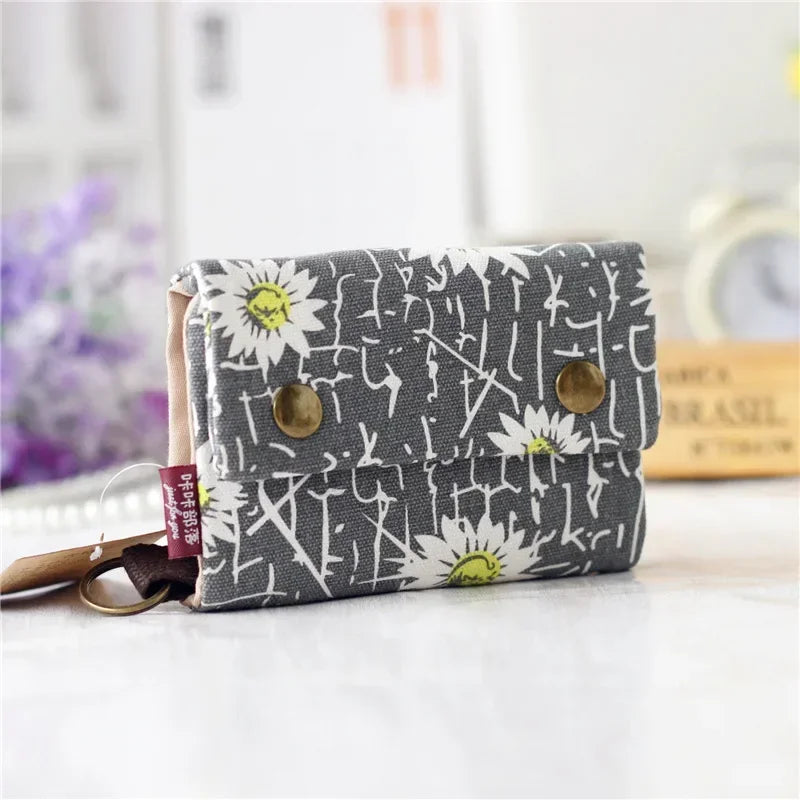Compact Women's Cotton Fabric Wallet with Flap and Multiple Compartments