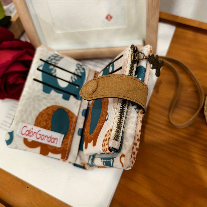Vertical Women's Wallet in Printed Canvas with Wrist Strap