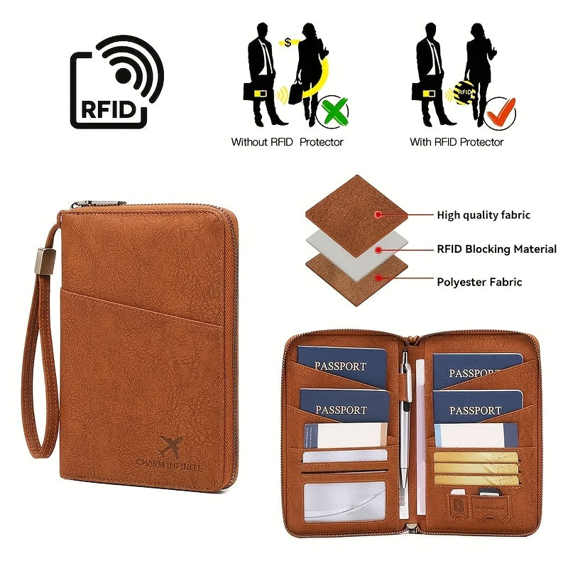 Zippered Women's Travel Wallet, Holds 4 Passports and Anti-RFID