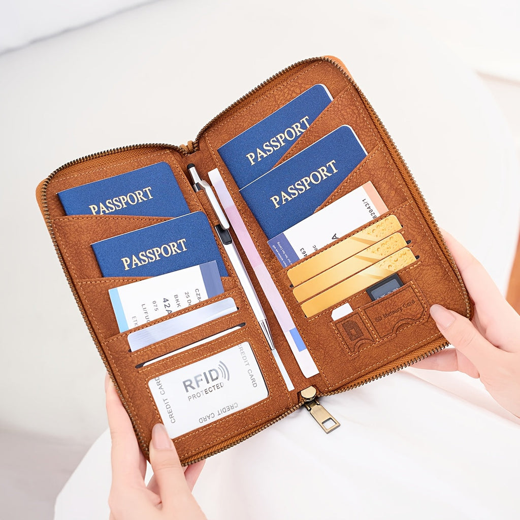 Zippered Women's Travel Wallet, Holds 4 Passports and Anti-RFID